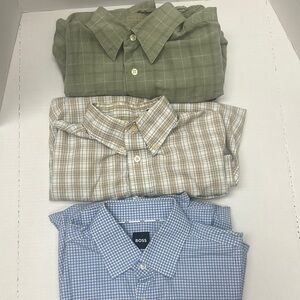 Boss Blue Casual Button Down Shirt long sleeve and the other 2 are short sleeve.